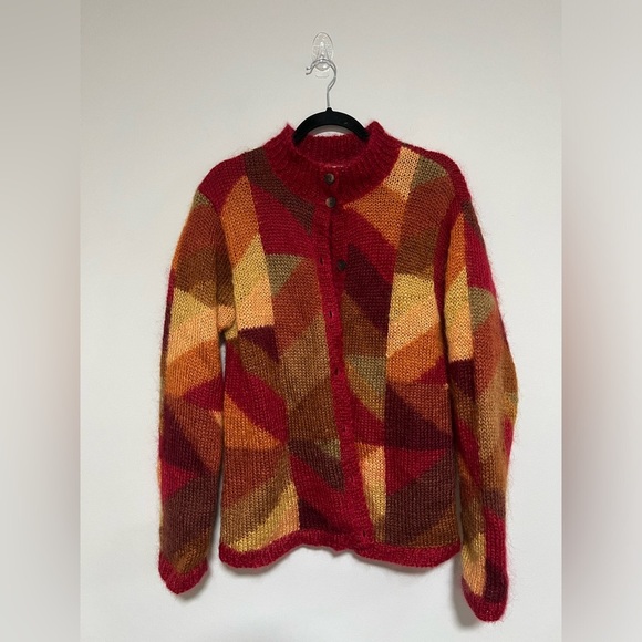 Vintage Talbots Multicolor Mohair Cardigan Sweater Size XL Open Knit - Picture 1 of 11